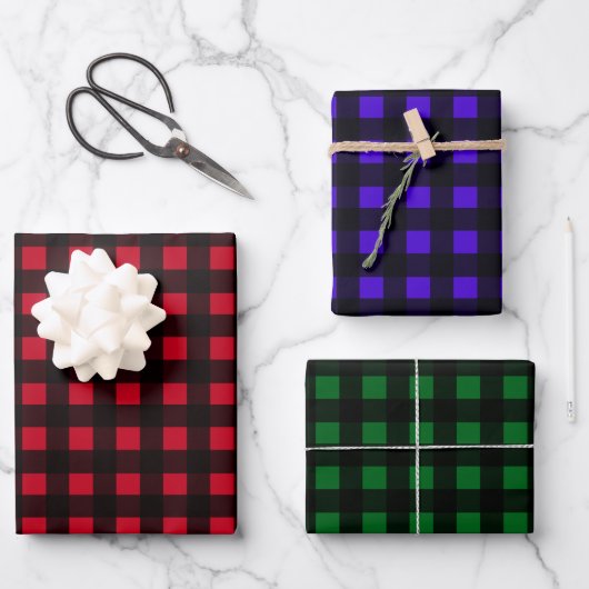 Buffalo Plaid trio rood blauw groen Inpakpapier Vel (Voorkant)