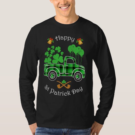 Buffalo Plaid Truck Shamrock Happy St Patrick's Da T-shirt (Voorkant)