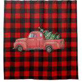 Buffalo Plaid Vakantie Kerst Truck Douchegordijn (Voorkant)