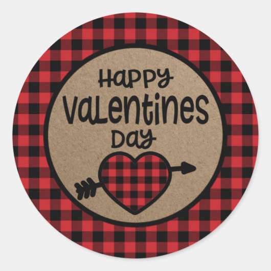 Buffalo Plaid Valentijnsdag Sticker (Voorkant)