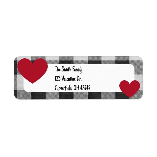 Buffalo Plaid Valentine Modern Neutral Heart Etiket (Voorkant)