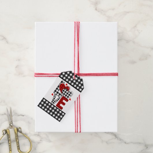 Buffalo Plaid Valentines Love  Cadeaulabel (Met Touw)