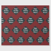Buffalo Plaid Verjaardag Giftwrap Voeg Naam toe Cadeaupapier (Vlak)