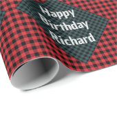 Buffalo Plaid Verjaardag Giftwrap Voeg Naam toe Cadeaupapier (Rol Hoek)