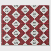 Buffalo Plaid Verjaardag Giftwrap Voeg Naam toe Cadeaupapier (Vlak)