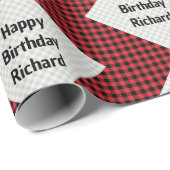 Buffalo Plaid Verjaardag Giftwrap Voeg Naam toe Cadeaupapier (Rol Hoek)