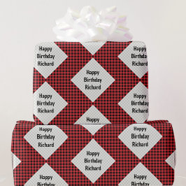 Buffalo Plaid Verjaardag Giftwrap Voeg Naam toe Cadeaupapier