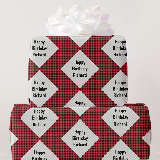Buffalo Plaid Verjaardag Giftwrap Voeg Naam toe Cadeaupapier