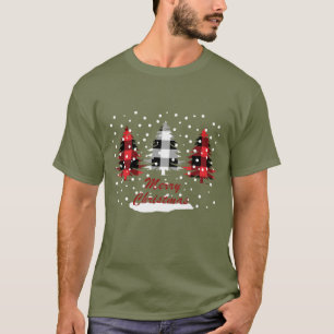 Buffalo plaid versierde kerstpijnbomen t-shirt