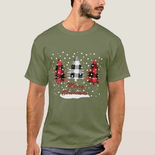 Buffalo plaid versierde kerstpijnbomen t-shirt (Voorkant)