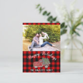 Buffalo Plaid Vintage Kersttruck Foto Briefkaart (Staand voorkant)