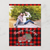 Buffalo Plaid Vintage Kersttruck Foto Briefkaart (Voorkant)