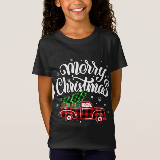 Buffalo Plaid Vrachtwagen Kerstboom Auto Xmas T-shirt (Voorkant)