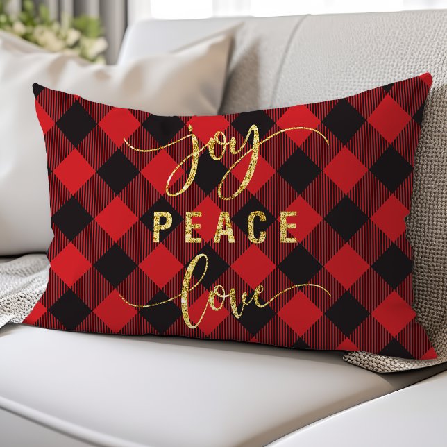 Buffalo Plaid Vreugde Vrede Liefde Kussen (Creator heeft geüpload)
