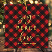 Buffalo Plaid Vreugde Vrede Liefde Monogram Kerstm Keramisch Ornament