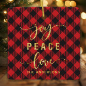 Buffalo Plaid Vreugde Vrede Liefde Monogram Kerstm Keramisch Ornament