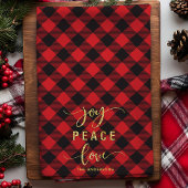 Buffalo Plaid Vreugde Vrede Liefde Monogram Kerstm Theedoek