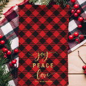Buffalo Plaid Vreugde Vrede Liefde Monogram Kerstm Theedoek