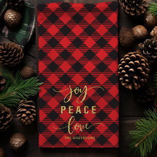Buffalo Plaid Vreugde Vrede Liefde Monogram Kerstm Theedoek