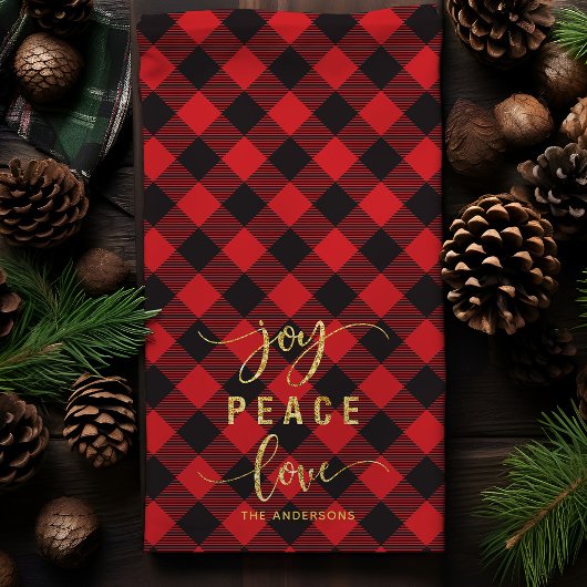 Buffalo Plaid Vreugde Vrede Liefde Monogram Kerstm Theedoek