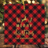 Buffalo Plaid vrolijk kerst monogram Keramisch Ornament