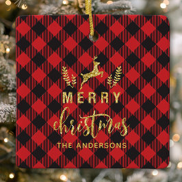 Buffalo Plaid vrolijk kerst monogram Keramisch Ornament