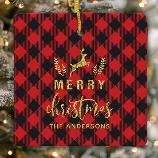Buffalo Plaid vrolijk kerst monogram Keramisch Ornament