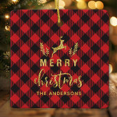 Buffalo Plaid vrolijk kerst monogram Keramisch Ornament