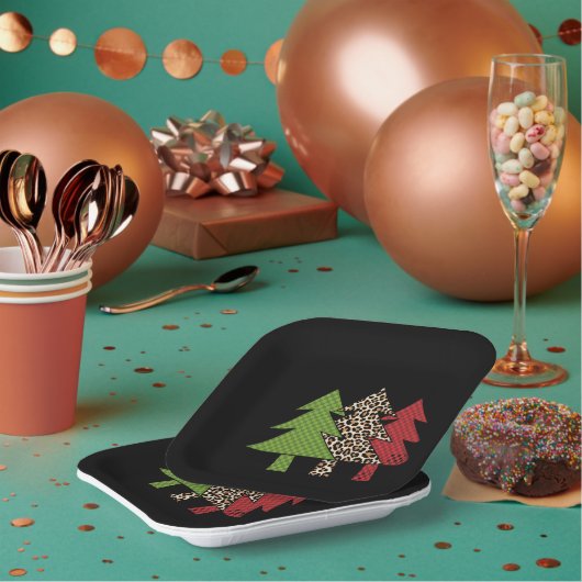 Buffalo Plaid Vrolijke Kerstboom Familie Matching Papieren Bordje (Multi)