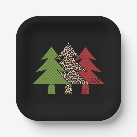 Buffalo Plaid Vrolijke Kerstboom Familie Matching Papieren Bordje (Voorkant)