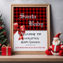Buffalo Plaid Watercolor Bow Baby Shower Welcome