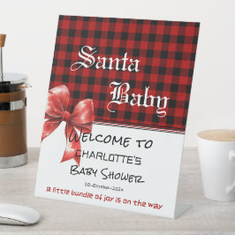 Buffalo Plaid Watercolor Bow Baby Shower Welcome Reclamebord Met Voetstuk