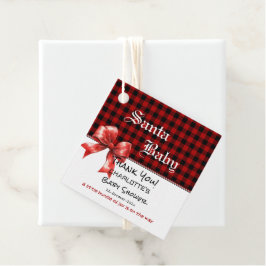 Buffalo Plaid Watercolor Red Bow Baby Shower Bedankjes Labels