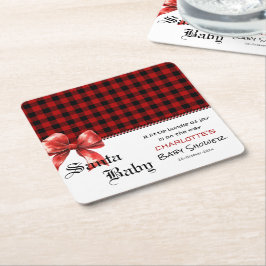 Buffalo Plaid Watercolor Red Bow Baby Shower Kartonnen Onderzetters