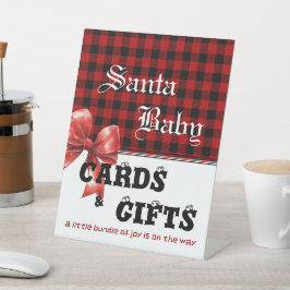 Buffalo Plaid Watercolor Red Bow Baby Shower Reclamebord Met Voetstuk