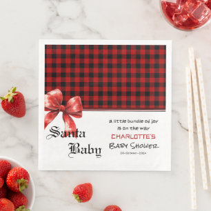 Buffalo Plaid Watercolor Rode Boog Baby Shower Servet