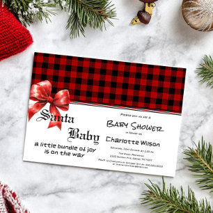 Buffalo Plaid Watercolor Rode Strik Baby Shower Kaart