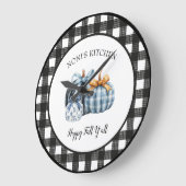 Buffalo Plaid Waterverf Blue Pumpkin Grote Klok (Hoek)