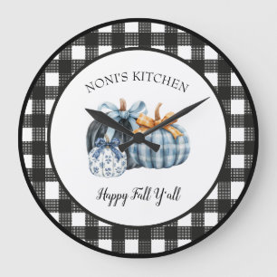Buffalo Plaid Waterverf Blue Pumpkin Grote Klok