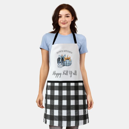 Buffalo Plaid Waterverf Blue Pumpkin Schort (Gedragen)