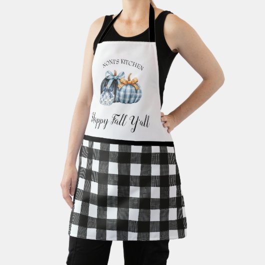 Buffalo Plaid Waterverf Blue Pumpkin Schort (Insitu)