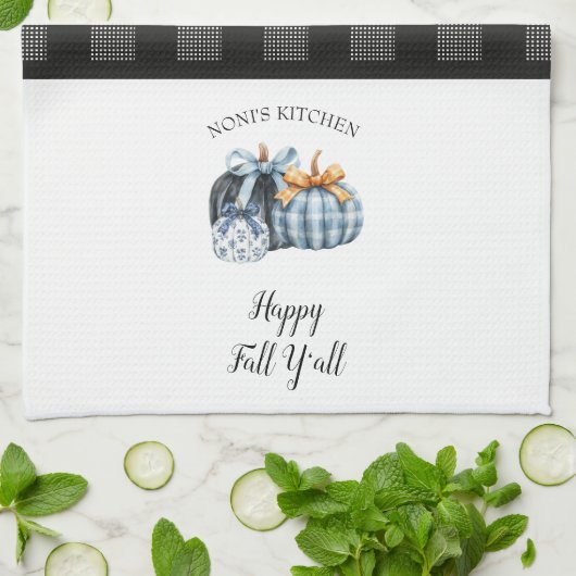 Buffalo Plaid Waterverf Blue Pumpkin Theedoek (Gevouwen)