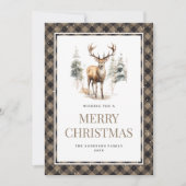 Buffalo Plaid Waterverf Deer Snow Vrolijk kerstfee Feestdagenkaart (Voorkant)