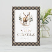 Buffalo Plaid Waterverf Deer Snow Vrolijk kerstfee Feestdagenkaart (Staand voorkant)