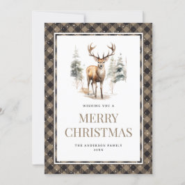 Buffalo Plaid Waterverf Deer Snow Vrolijk kerstfee Feestdagenkaart