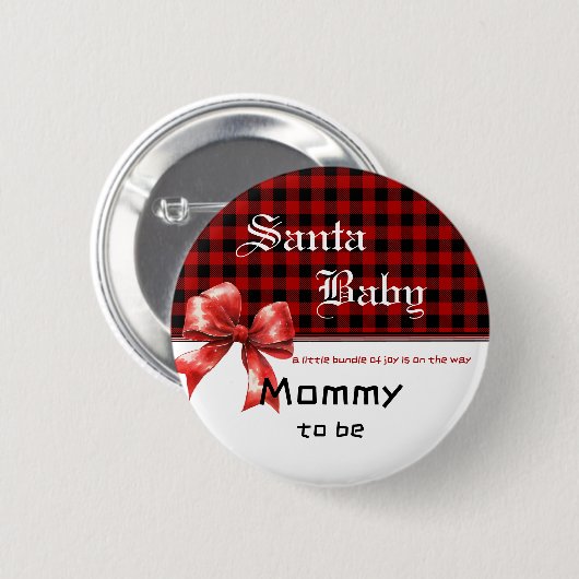 Buffalo Plaid Waterverf Rode Strik Moeder-to-be Ronde Button 5,7 Cm (Voorkant /achterkant)