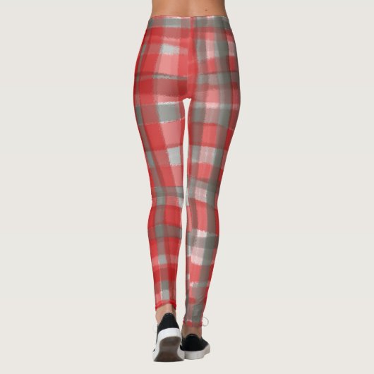 Buffalo plaid waterverf tartan rood grijs controle leggings (Achterkant)