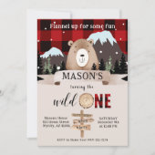 Buffalo Plaid Wild Een Beer 1e Verjaardag Kaart (Voorkant)