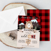 Buffalo Plaid Wild Een Beer 1e Verjaardag Kaart
