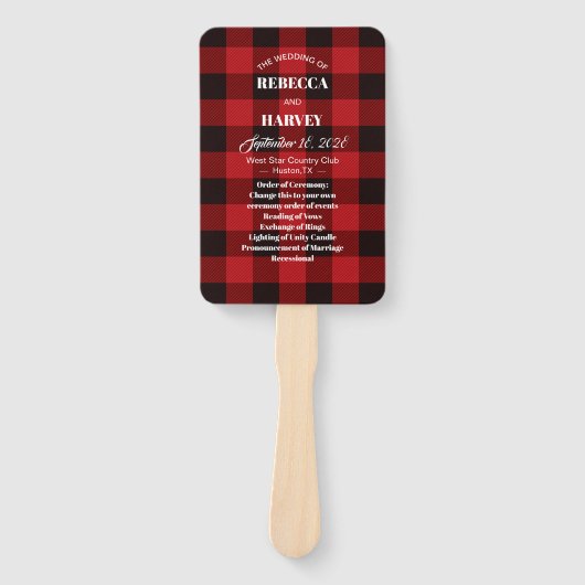 Buffalo plaid winter houthakker bruiloft programma handwaaier (Voorkant)